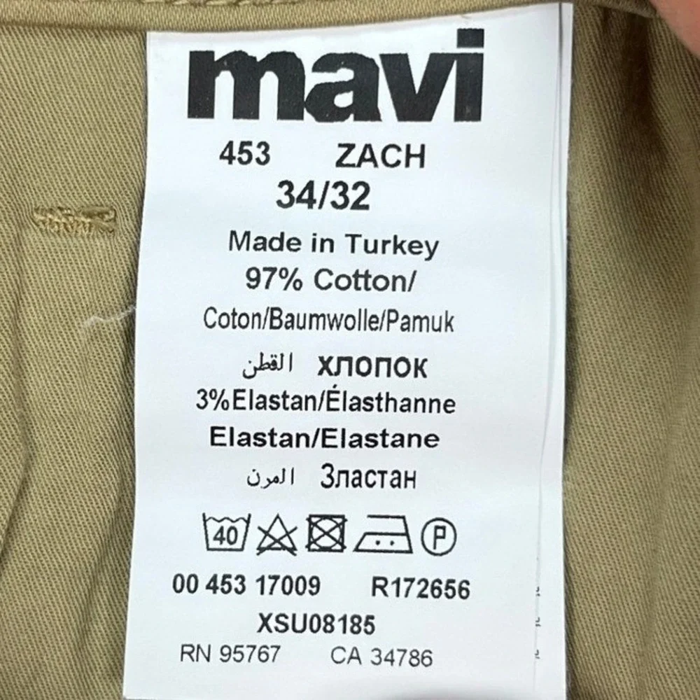 Mavi Mens Khaki Pants 34x32 Straight Leg Cotton Stretch Casual Everyday Wear EUC